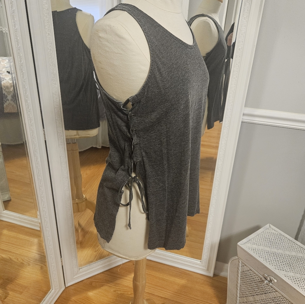 MV Sport Distressed Gray Tie Side Tank Top Size M